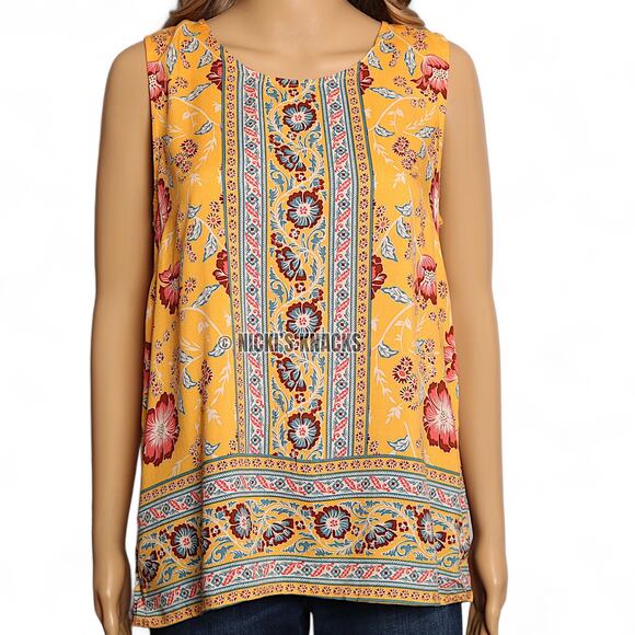 Rachel Rachel Roy Yellow Floral Boho Sleeveless Tank Top High Low Hem Size S - Picture 3 of 10